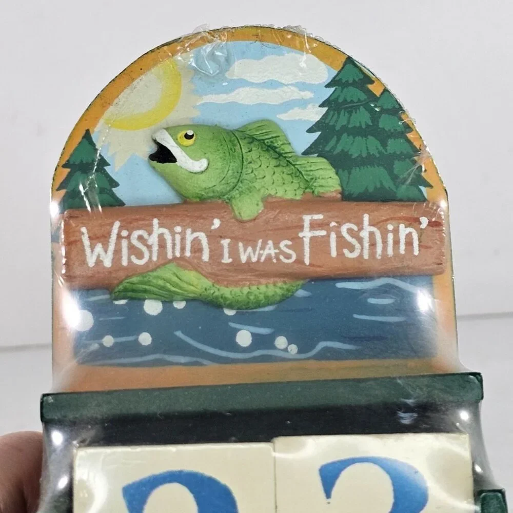 Wishin I Was Fishin Perpetual Desk Calendar Block Set Fisherman Gift